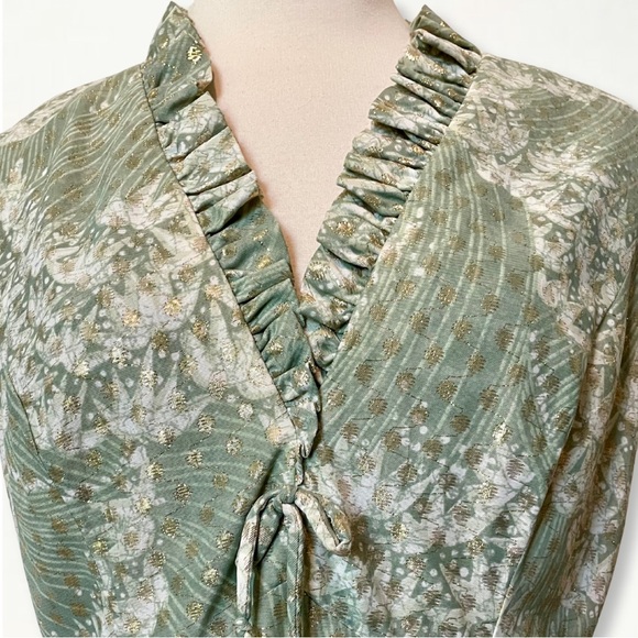 Vintage 1960s Mary Martin Florida Green Sleeveless Long Dress with Gold Detail - Picture 4 of 13